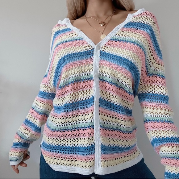 Vintage pastel indie retro cottagecore prairie Garden Open knit cardigan - Picture 4 of 8